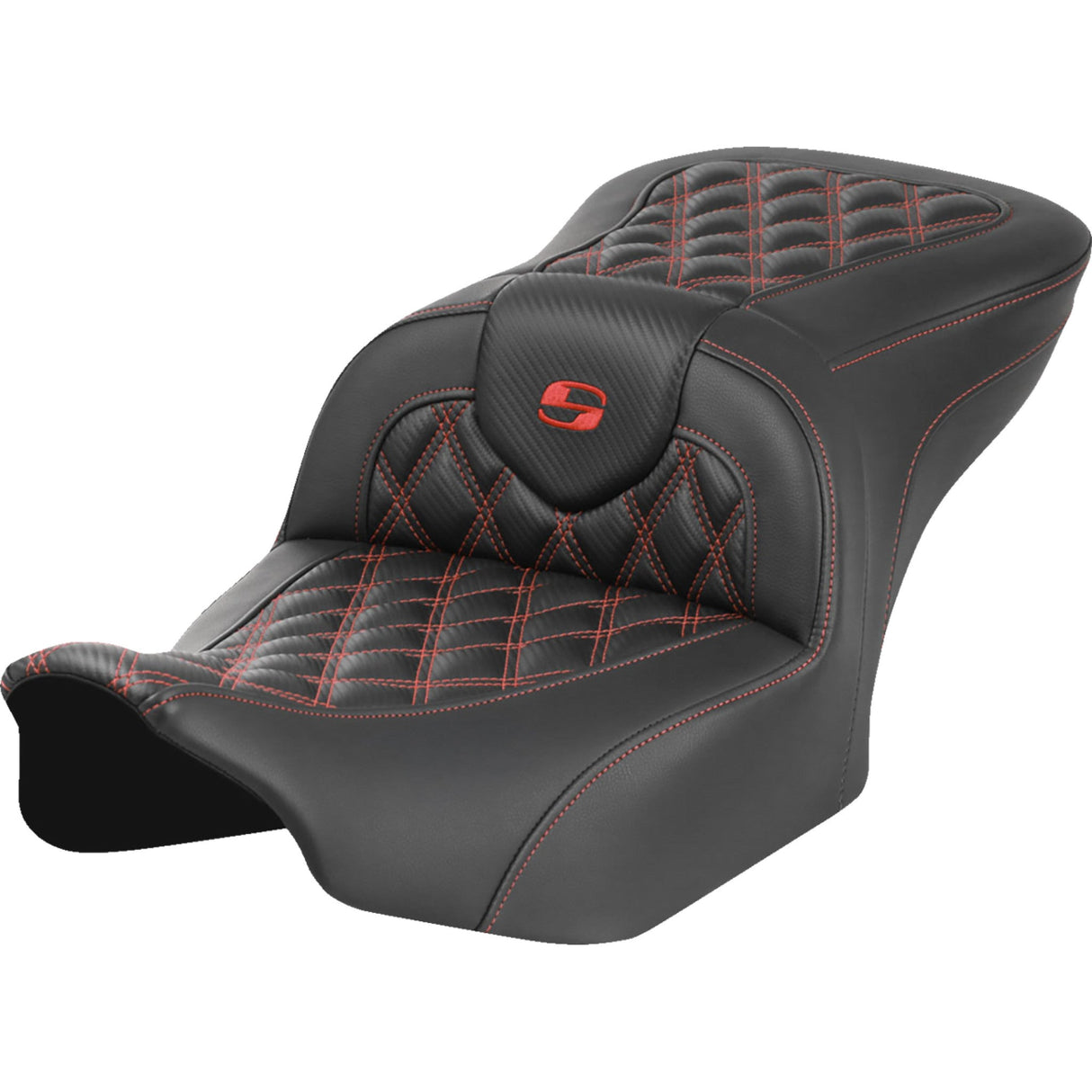 Saddlemen Roadsofa™ Lattice Stitch Seat Without Backrest Carbon Fiber Red Stitch - 823-07-20604 For Harley Touring 2023-2026