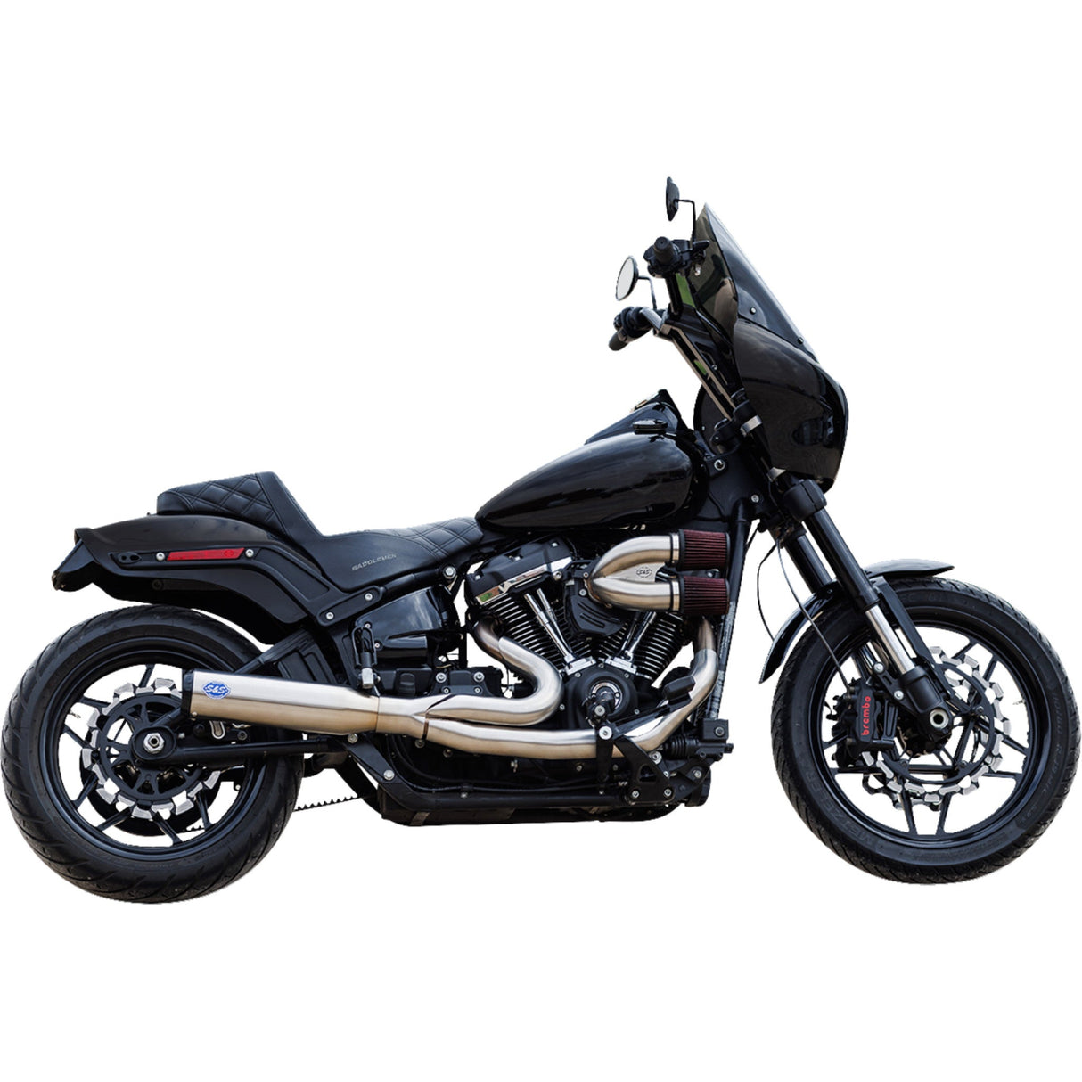 S&S Cycle 2-Into-1 Qualifier Exhaust System Race Only Brushed Stainless - 550-1105 For Harley Softail 2018-2024
