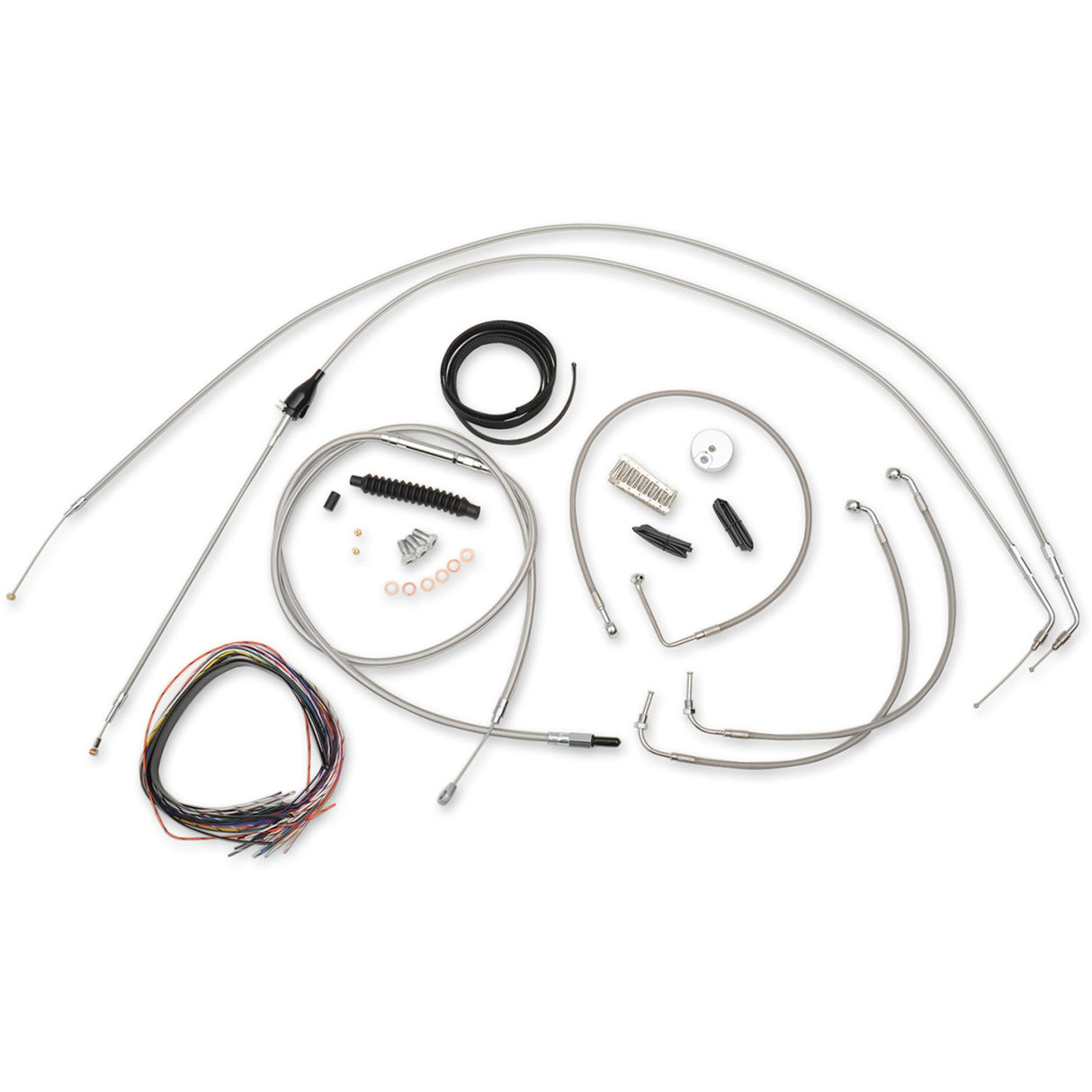 LA CHOPPERS 0610-1168 LA-8006KT2A-16 Complete Stainless Braided Handlebar Cable/Brake Line Kit — Cable Kit - 15" - 17" Handlebars - Stainless
