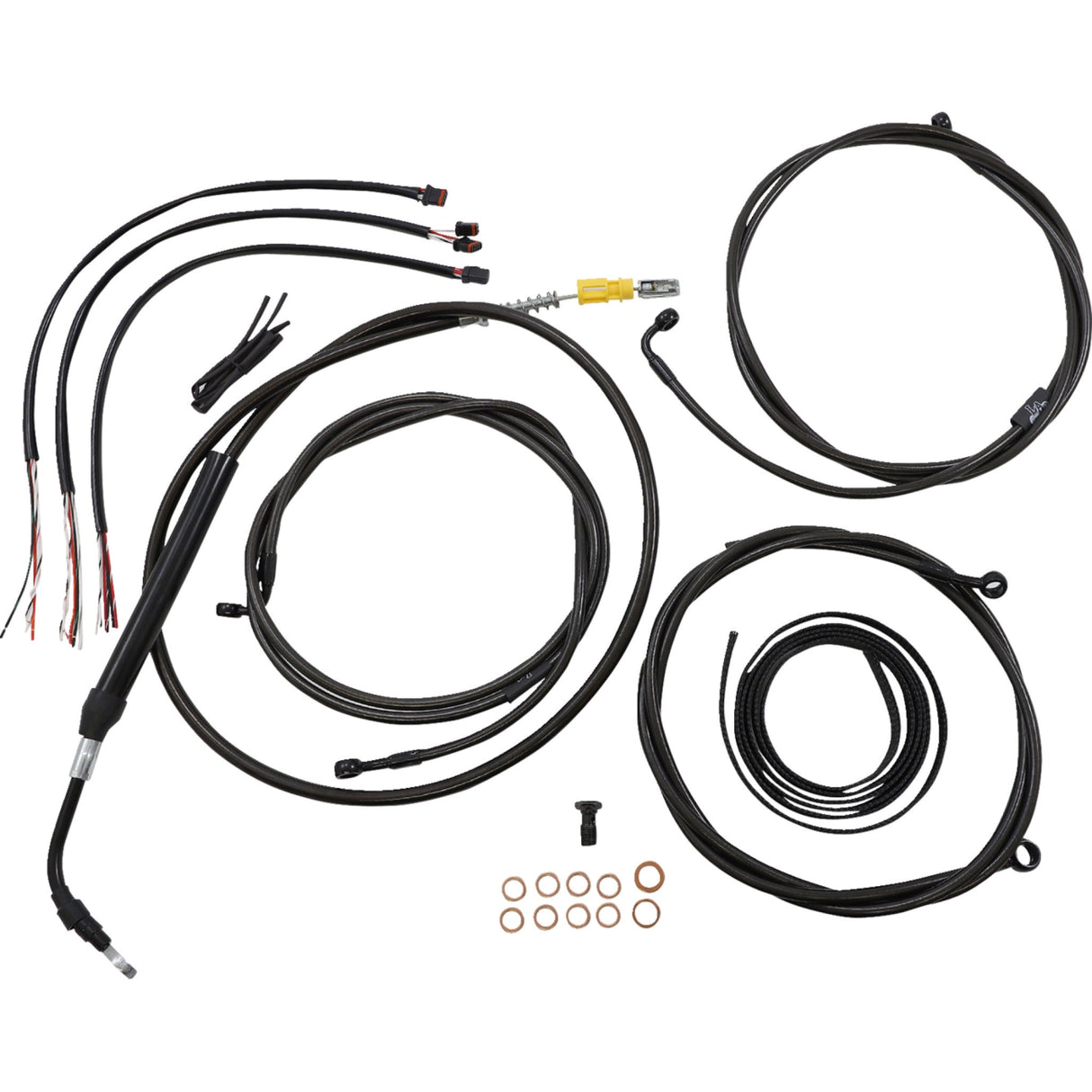 LA Choppers Complete Midnight Braided Handlebar Cable Brake Line Kit — Standard 18"-20" Handlebars ABS - LA-8058KT2-19M For Harley Touring 2021-2022