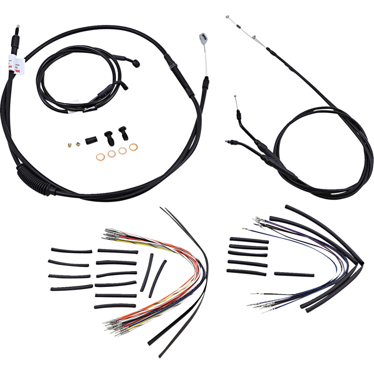 Burly Brand Complete Black Vinyl Handlebar Cable Line Kit For Ape Hangers 16" - B30-1038 For Harley Dyna 2006