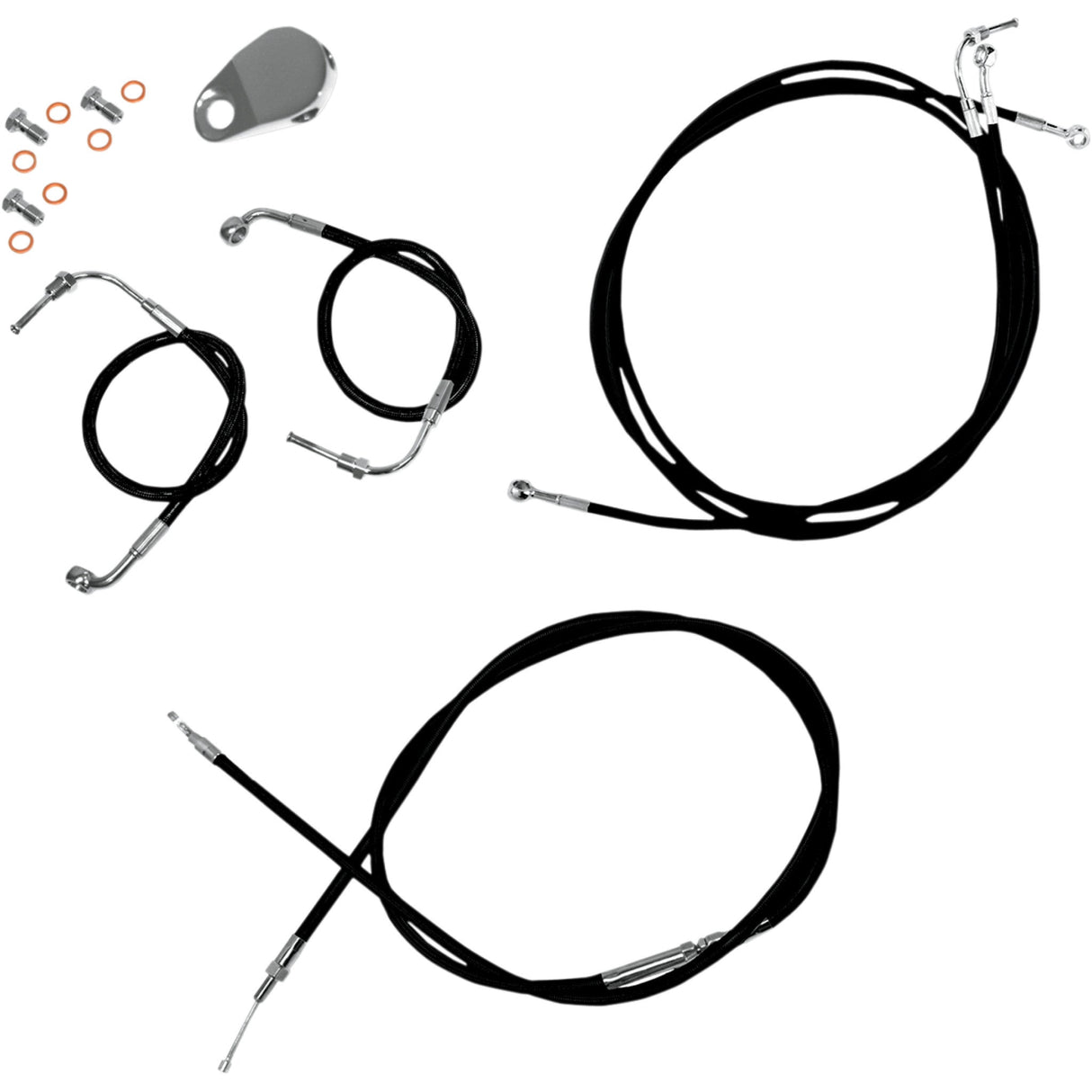 LA CHOPPERS 0610-0580 LA-8051KT-13B Standard Black Vinyl Braided Handlebar Cable/Brake Line Kit — Ape Hanger - 12" - 14" Ape Hanger Handlebars - Black Vinyl