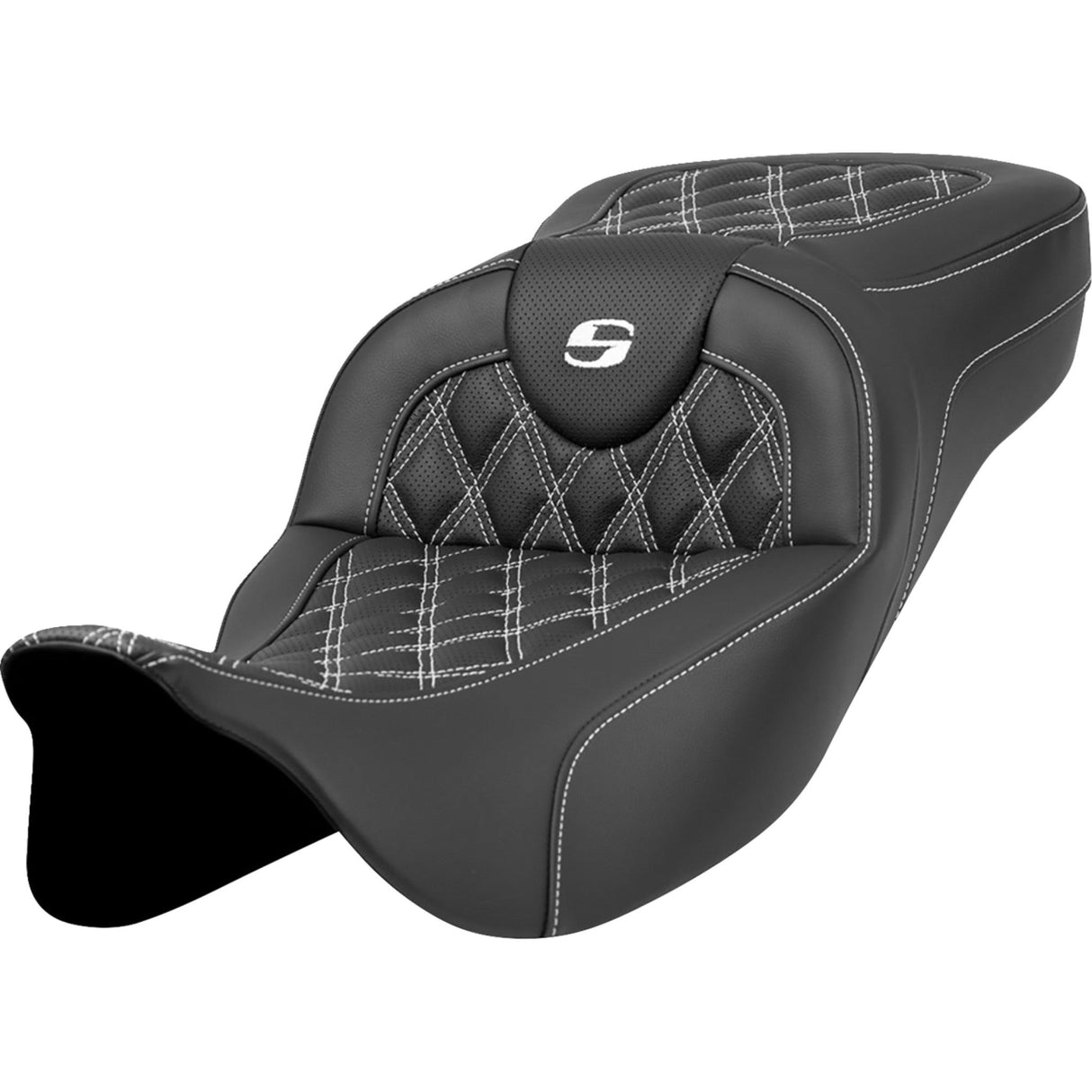 Saddlemen Extended Reach RoadSofa™ Seat Lattice Stitch White Stitch Without Backrest - 808-07B-18406 For Harley Touring 2008-2025