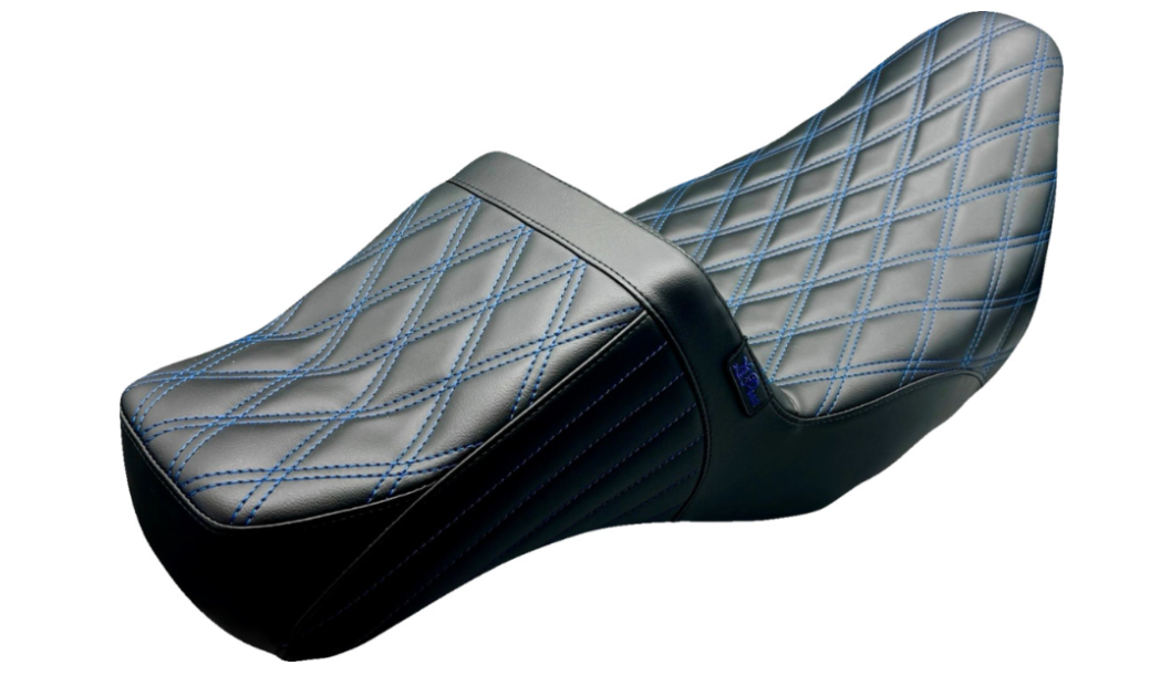 LePera Tailwhip Daddy Long Legs Seat Double Diamond With Blue Thread - LK-587DLDD-BLUE For Harley Touring 2008-2024