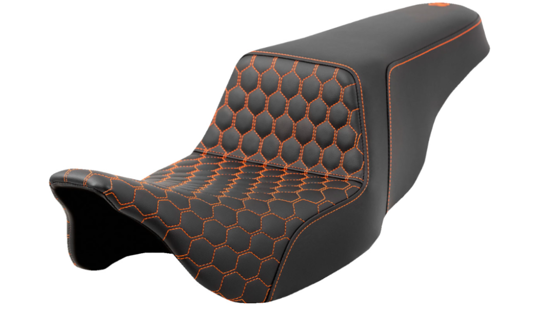 Saddlemen Honeycomb Step-Up Seat Honeycomb Orange Stitching - 808-07B-17703 For Harley Touring 2008-2025