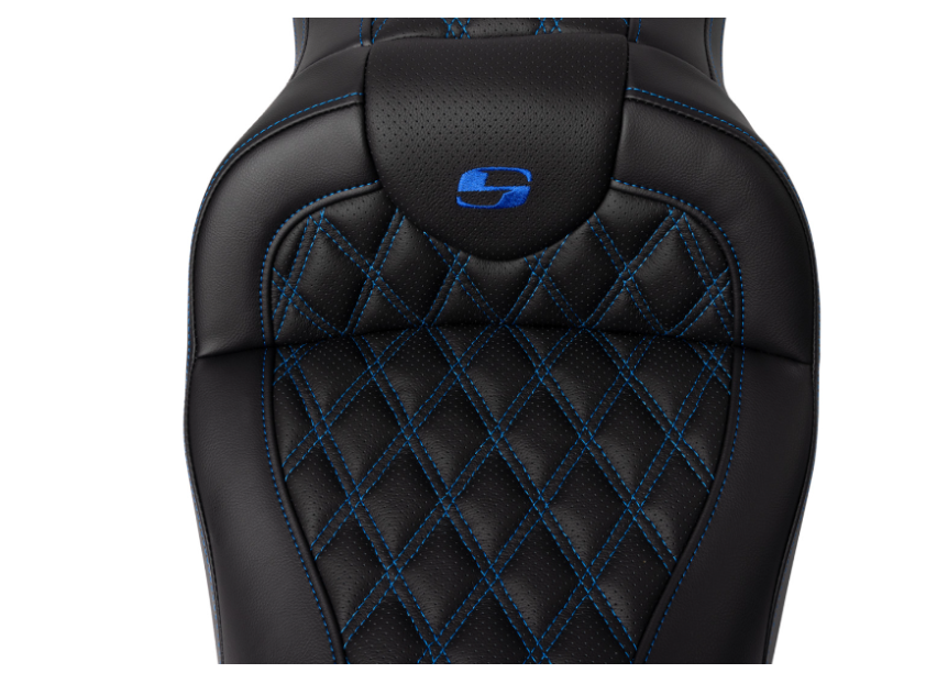Saddlemen Roadsofa™ Lattice Stitch Seat With Backrest Blue Stitch - 808-07B-182B1 For Harley Touring 2008-2025