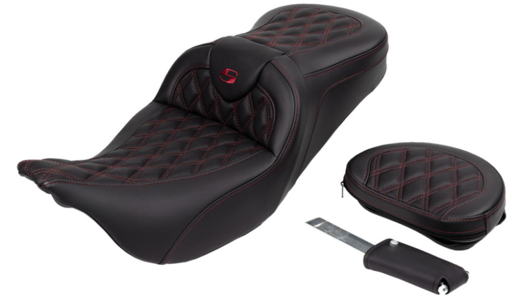 Saddlemen Roadsofa™ Lattice Stitch Seat With Backrest Wine Berry Stitch - 808-07B-182B8 For Harley Touring 2008-2023