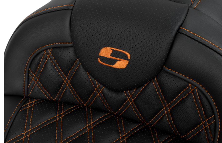 Saddlemen Roadsofa™ Lattice Stitch Seat With Backrest Orange Stitch - 808-07B-182B3 For Harley Touring 2008-2025