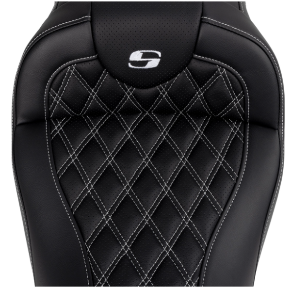 Saddlemen Roadsofa™ Lattice Stitch Seat With Backrest White Stitch - 808-07B-182B6 For Harley Touring 2008-2025