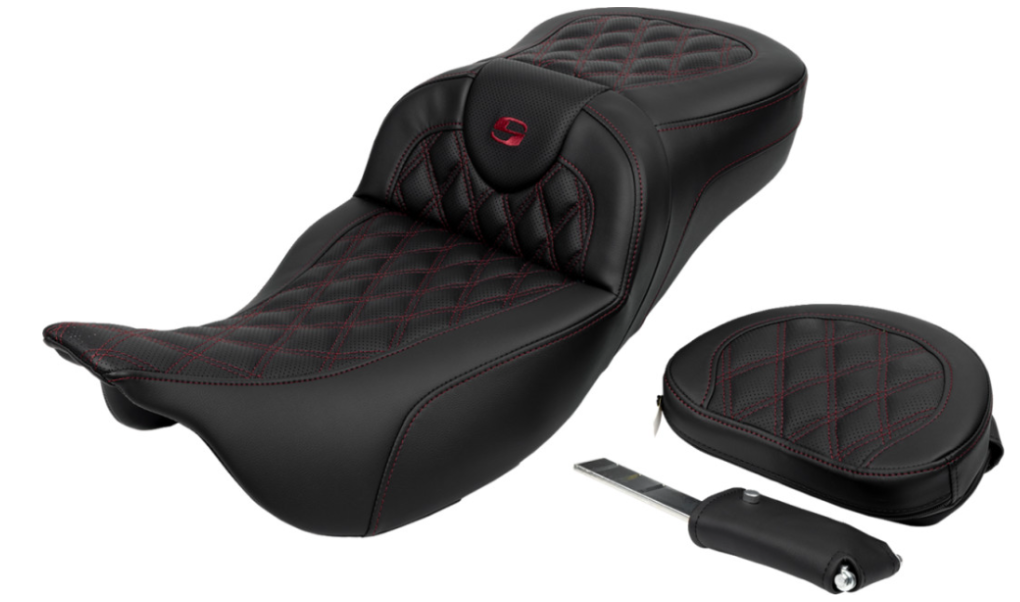 SADDLEMEN 0801-1619 A808-07R-184BUR Roadsofa™ Extended Reach Seat- Lattice Stitch - Wine Berry Stitch - with Backrest - FL 08-23