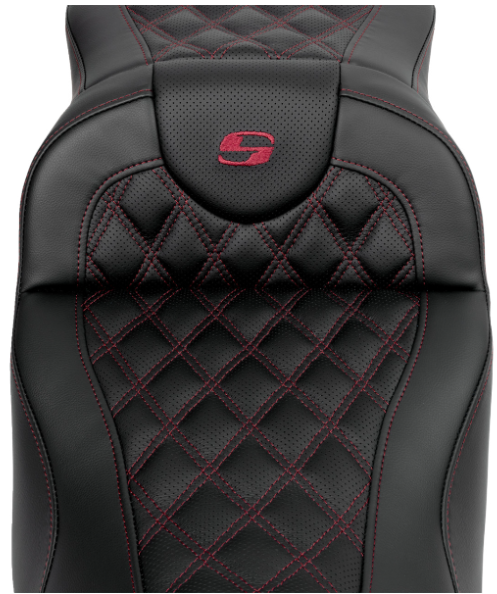 SADDLEMEN 0801-1619 A808-07R-184BUR Roadsofa™ Extended Reach Seat- Lattice Stitch - Wine Berry Stitch - with Backrest - FL 08-23