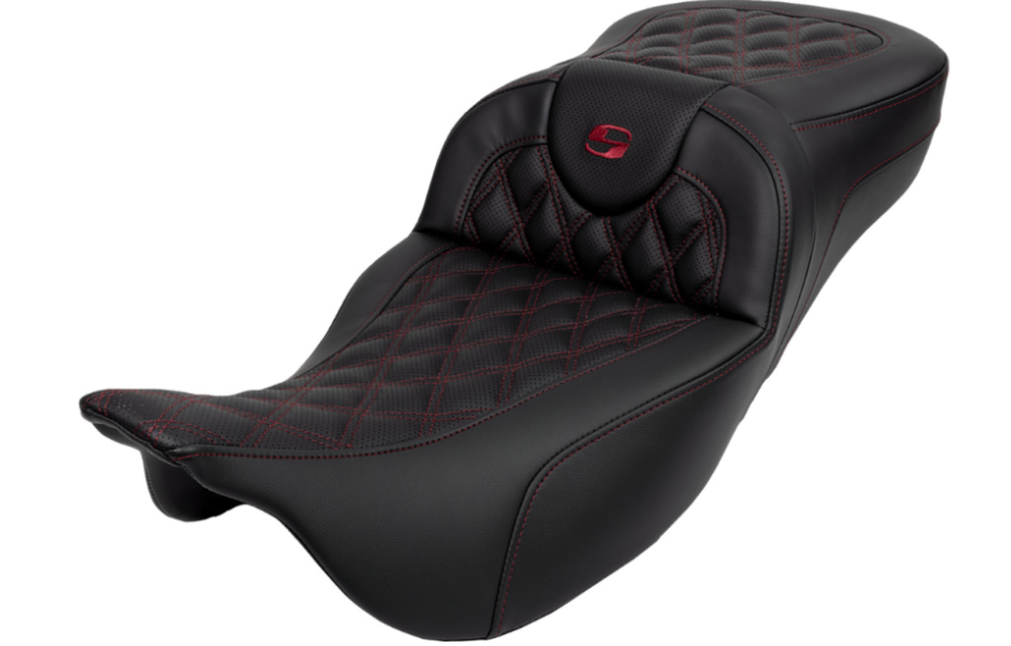 SADDLEMEN 0801-1619 A808-07R-184BUR Roadsofa™ Extended Reach Seat- Lattice Stitch - Wine Berry Stitch - with Backrest - FL 08-23