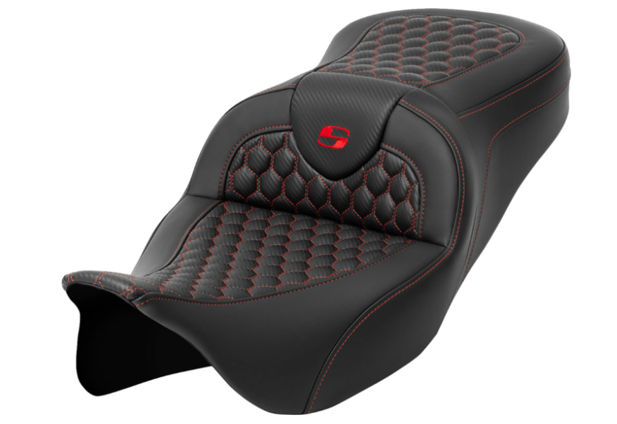 Saddlemen Honeycomb Roadsofa™ Seat Honeycomb Red Stitch Without Backrest - 808-07B-18904 For Harley Touring 2008-2025