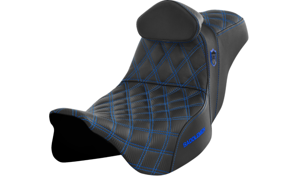 Saddlemen Pro Series SDC Performance Grip Seat With Backrest Blue Stitch - SC80807BLURT For Harley Touring 2008-2024