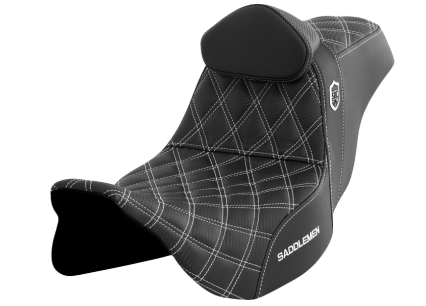 Saddlemen Pro Series SDC Performance Grip Seat With Backrest White Stitch - SC80807WHIRT For Harley Touring 2008-2024