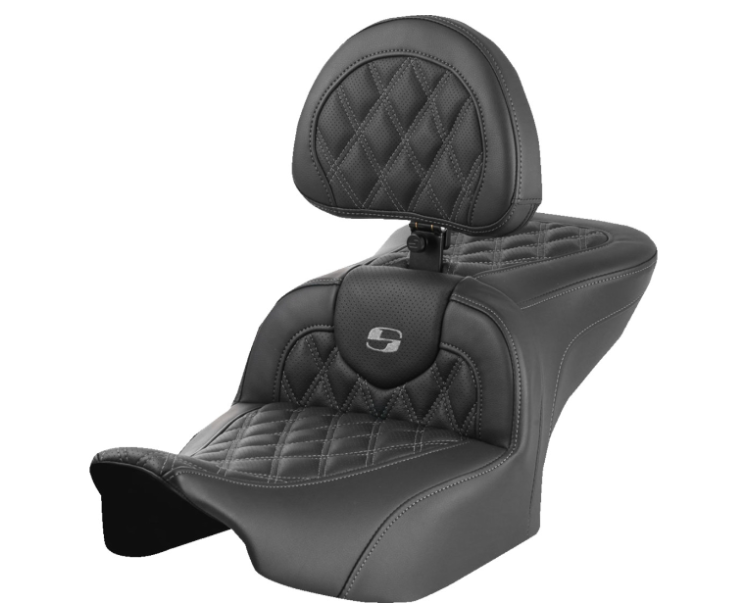 SADDLEMEN 0801-1720 823-07-182B2 Roadsofa™ Lattice Stitch Seat with Backrest - Lattice Stitch - Gray Stitch - FLTR/FLHX 23-24