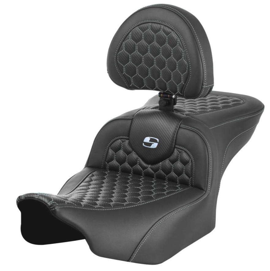 Saddlemen Honeycomb Roadsofa™ Seat With Backrest Honeycomb Silver Stitch - 823-07-189B5 For Harley Touring 2023-2026