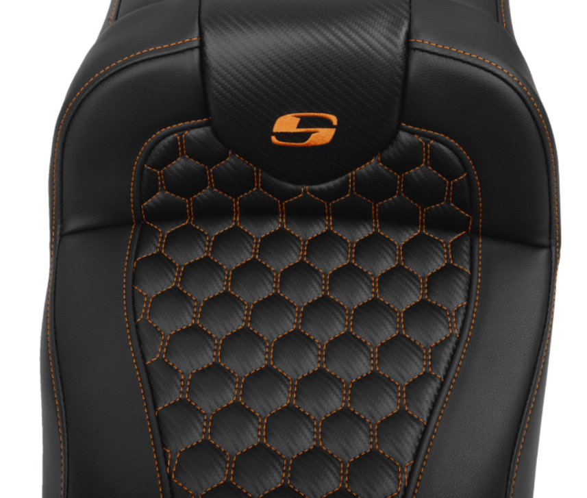 Saddlemen Roadsofa™ Extended Reach Seat With Backrest Honeycomb Orange Stitch - 823-07-190B3 For Harley Touring 2023-2026