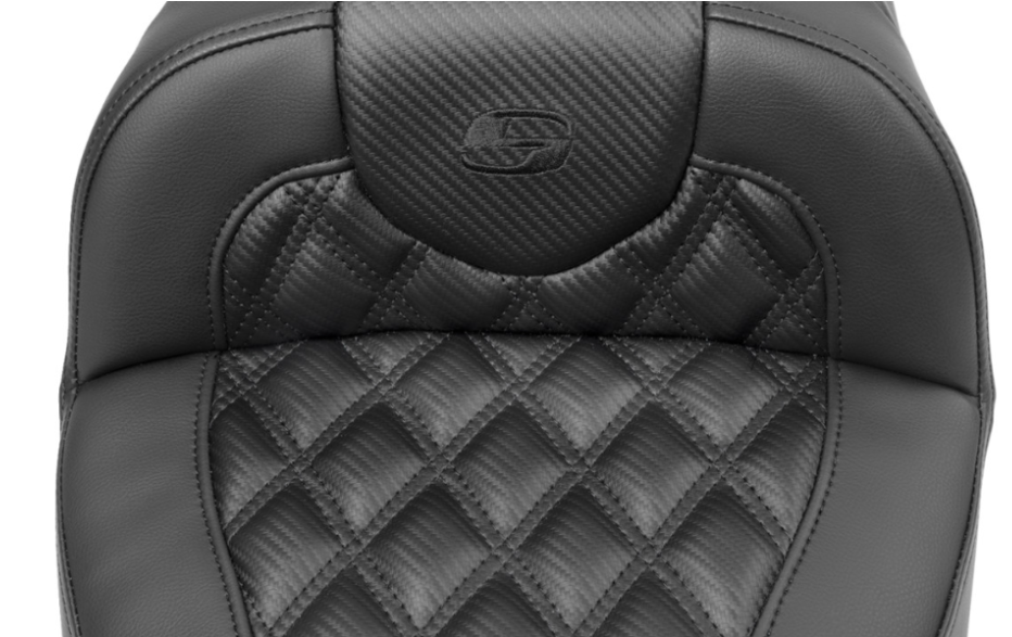 Saddlemen Roadsofa™ Extended Reach Seat Without Backrest Carbon Fiber Lattice Stitch - 823-07-20700 For Harley Touring 2023-2026