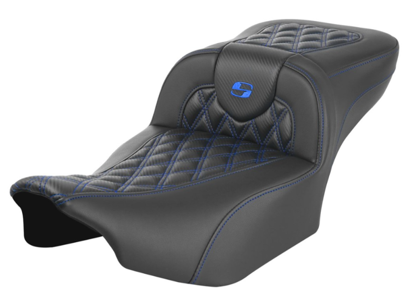 Saddlemen Roadsofa™ Extended Reach Seat Without Backrest Lattice Stitch Blue Stitch - 823-07-20701 For Harley Touring 2023-2026