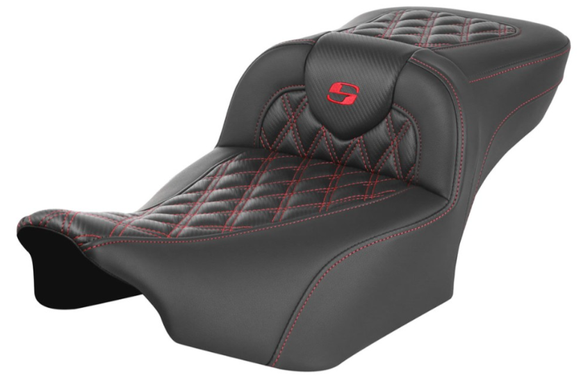 Saddlemen Roadsofa™ Extended Reach Seat Without Backrest Lattice Stitch Red Stitch - 823-07-20704 For Harley Touring 2023-2026