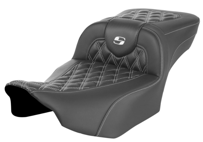 Saddlemen Roadsofa™ Extended Reach Seat Without Backrest Lattice Stitch White Stitch - 823-07-20706 For Harley Touring 2023-2026
