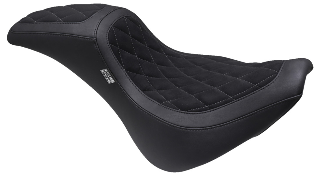 Mustang Kodlin Signature Series Fastback™ Seat Vinyl Alcantara® Diamond Stitch With Gun Metal Thread FX - 76321GM For Harley Softail 2018-2025