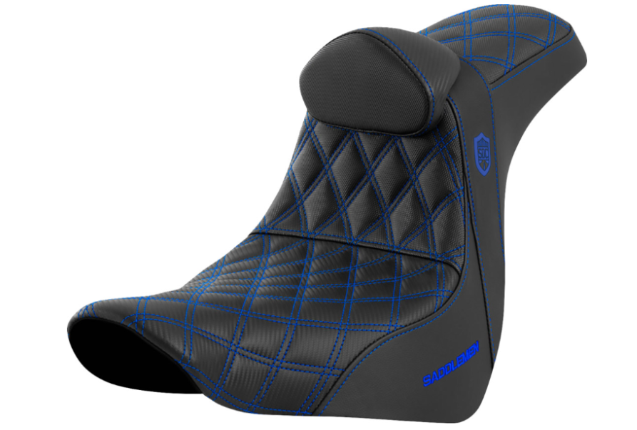 Saddlemen Pro Series SDC Performance Grip Seat With Backrest Blue Stitch FL FX - SC81829BLURT For Harley Softail 2018-2026