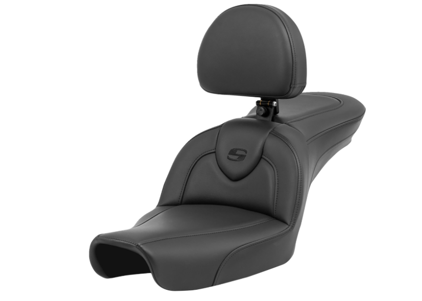 Saddlemen Roadsofa™ Standard Reach Seat With Backrest Black Stitching - 896-04-187BR For Harley Dyna 1996-2003