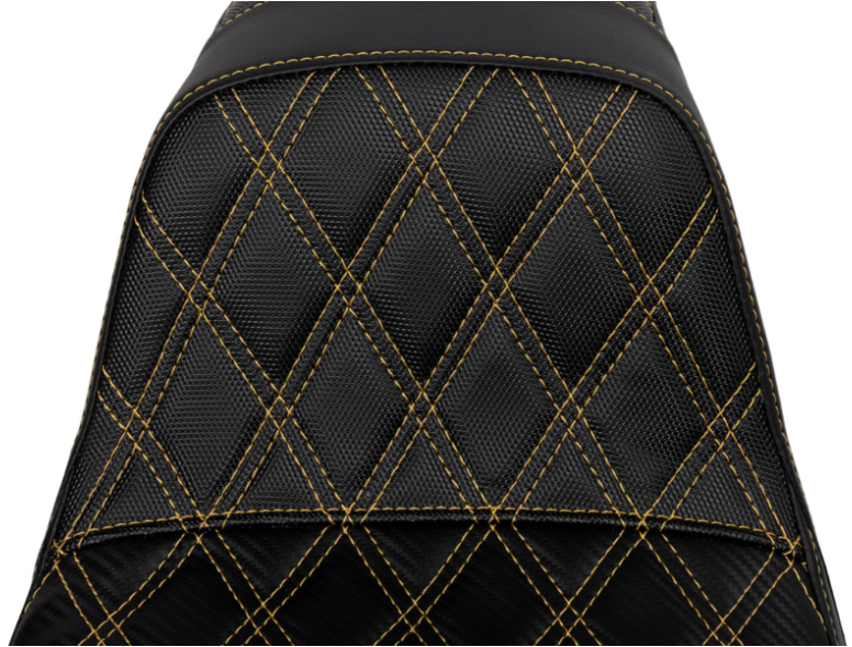 SADDLEMEN 0803-0727 SC80604GOL Pro Series SDC Performance Grip Seat- Carbon Fiber/Lumbar Gripper - Gold Stitch - Dyna '06-'17