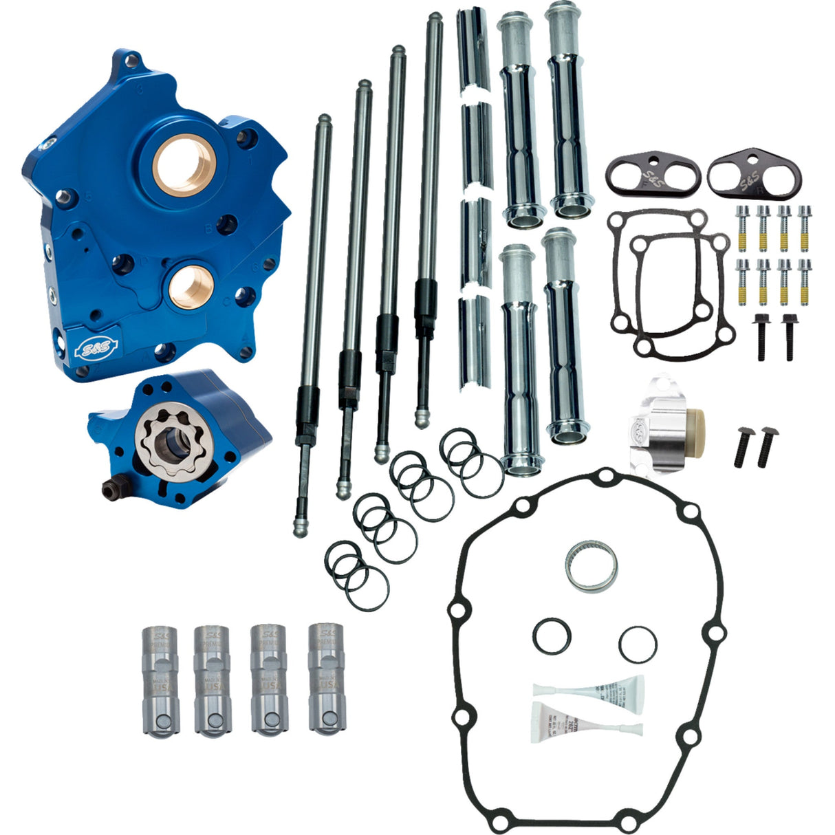 S&S CYCLE 0925-1686 310-1263A Cam Chest Kit without Cams for Chain Drive M8 Cam Chest - Oil Cooled - Chain Drive - Chrome Pushrod Tubes - M8