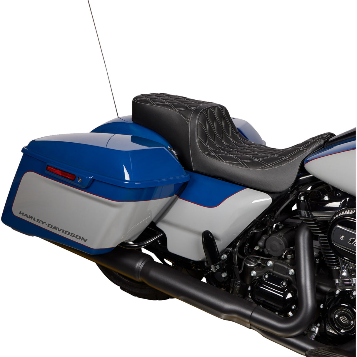 DRAG SPECIALTIES SEATS 0801-1492 Performance Predator 2-Up Seat Predator 2-Up Seat - Vinyl - Double Diamond Silver Stitch - w/o Backrest - FL '08-'23
