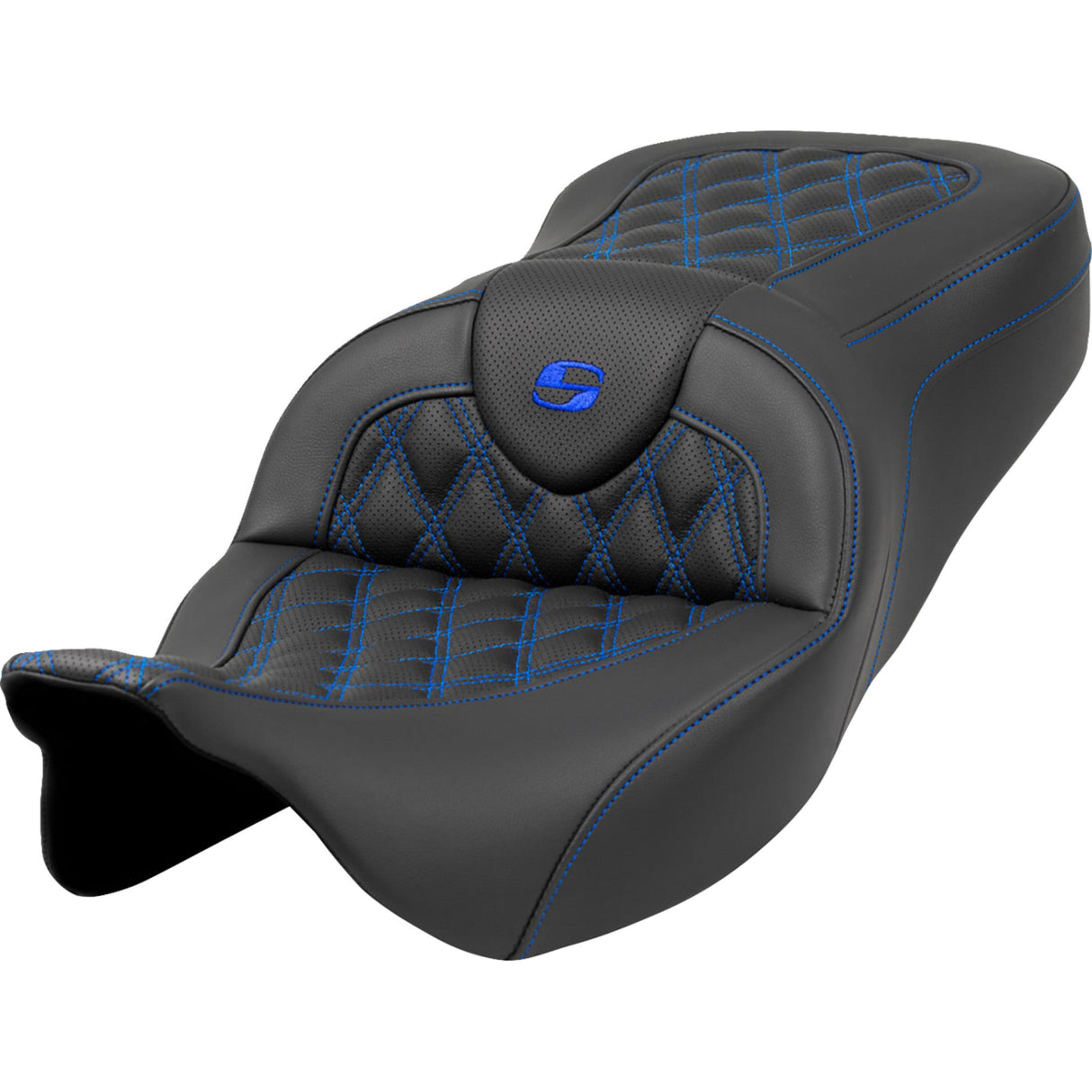 Saddlemen Roadsofa™ Lattice Stitch Seat Blue Stitch Without Backrest - 808-07B-18201 For Harley Touring 2008-2025