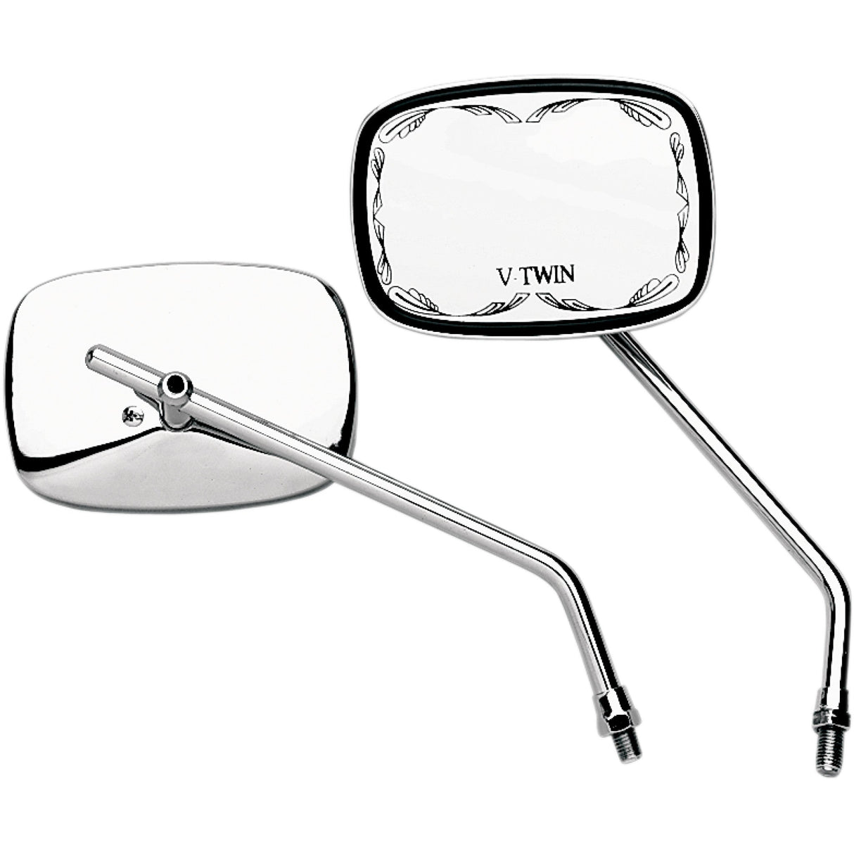 EMGO 2021750 20-21750 Die-Cast Scrolled Mirror Mirror - Die-Cast - V-Twin Scrolled - Side View - Rectangle - M10 x 1.25 - Chrome - Left