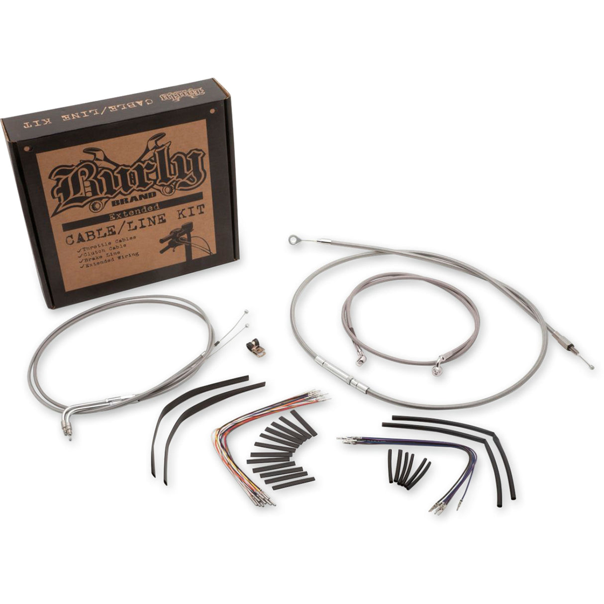 Burly Brand Complete Stainless Braided Handlebar Cable Brake Line Kit 14" Ape Hangers - B30-1049 For Harley Softail 2000-2006