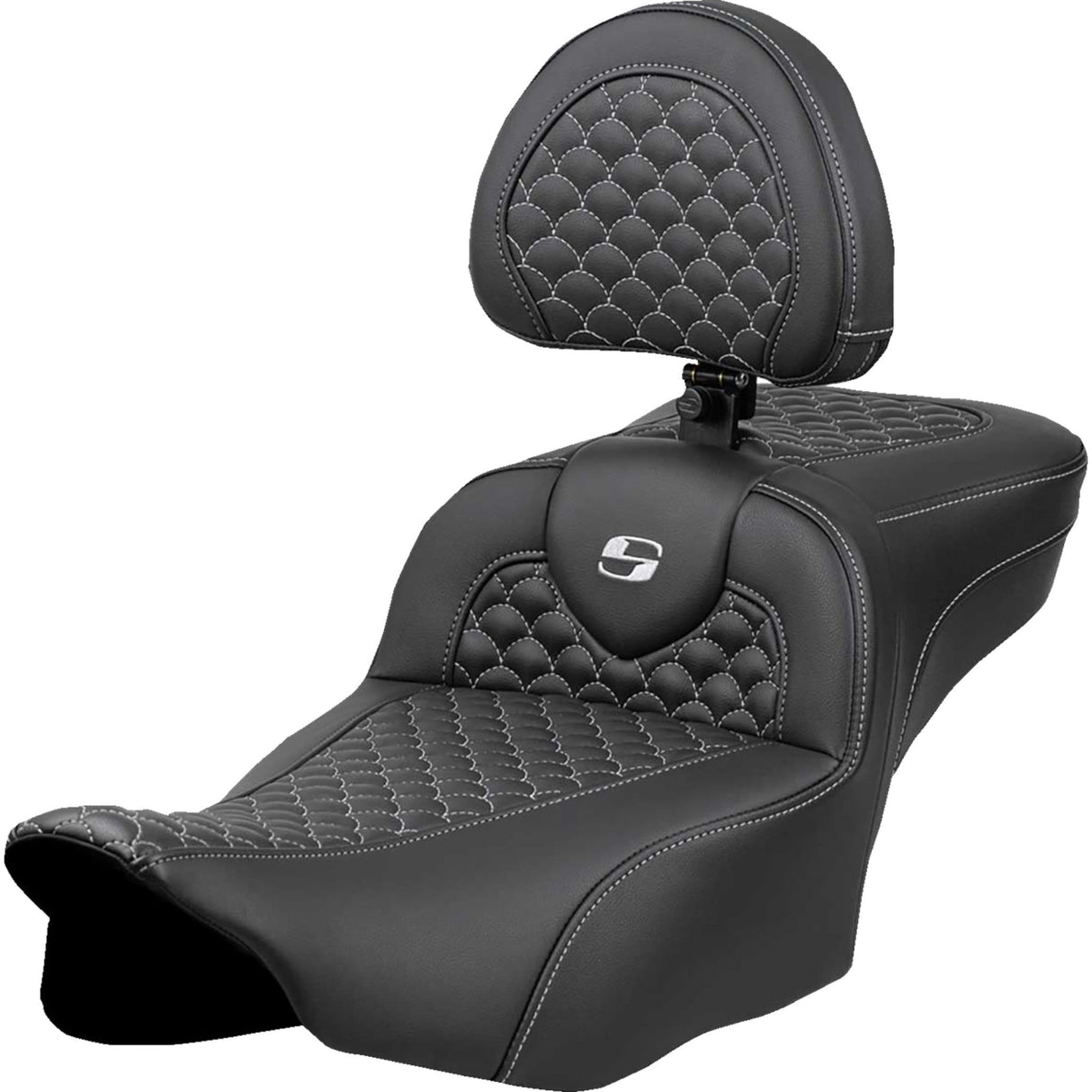 Saddlemen Dragon Scale Stitch RoadSofa™ Seat Silver Stitch With Backrest - 823-07-209B5 For Harley Touring 2023-2026