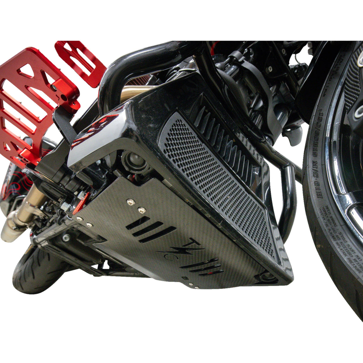 THRASHIN SUPPLY CO. 0506-2530 TSC-3034-2 Carbon Fiber Skid Plate Skid Plate - Carbon Fiber/Gloss - With Red Brackets - FLHX/FLTRX