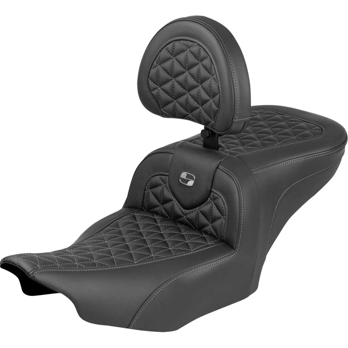 Saddlemen Roadsofa™ Standard Reach Seat With Backrest Gray Stitch - 823-07-210B2 For Harley Touring 2023-2026