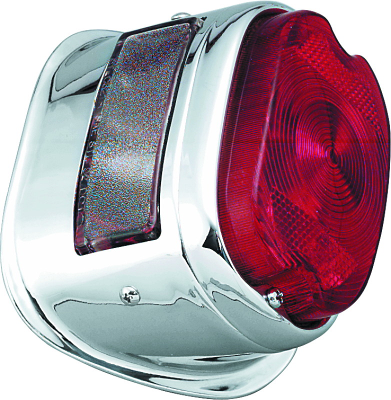 Bikers Choice 492757 56-72 Big Twin & XL Chrome Taillight W/red Lens & Top License Light Repl H-D 68010-64B