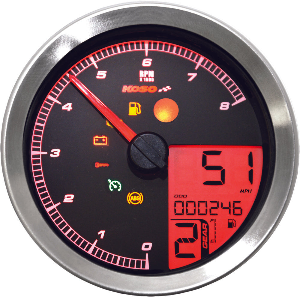 Koso North America 27-5797S BA051201 SPEEDO / TACH SIL BEZEL LCD COLOR CHANGE DISPLAY