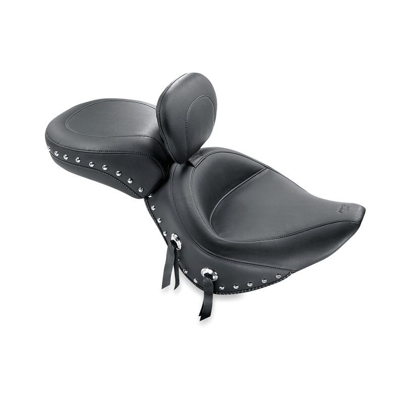 Mustang Motorcycle Standard Rear Tire Wide Touring Solo Seat With Driver Backrest With Studs Black - 79485 For Harley Softail 2000-2015