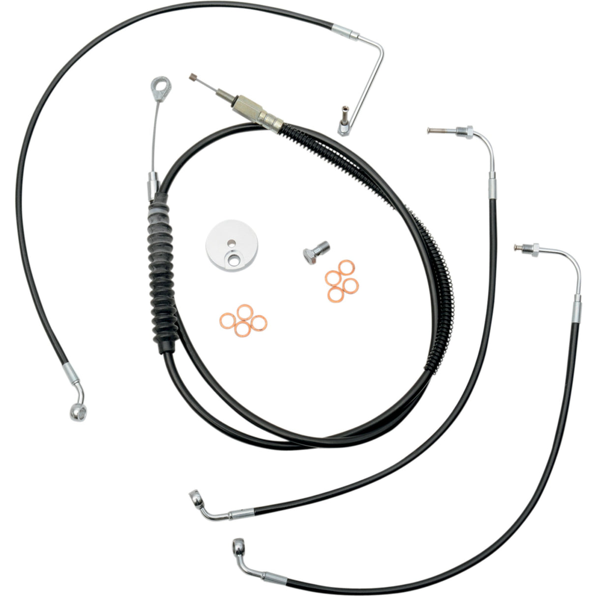 LA CHOPPERS 0610-0450 LA-8010KT-16B Standard Black Vinyl Braided Handlebar Cable/Brake Line Kit — Ape Hanger - 15" - 17" Ape Hanger Handlebars - Black Vinyl