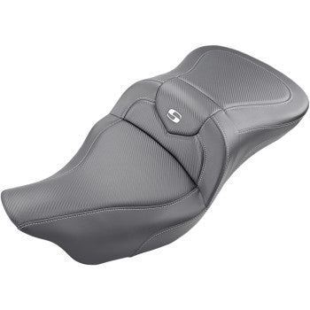 SADDLEMEN 0801-1189 808-07B-186 Extended Reach Road Sofa Seat - Carbon Fiber Silver Stitching FLHR, FLHT, FLHX, FLTR 08-24 *