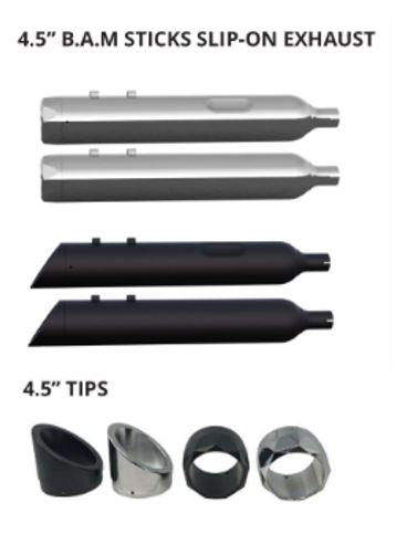 Tab Performance 121-2297-C2-Z 2017-Up 4.5 Inch Black Touring B.A.M. Sticks Exhaust Pipes with Zombie Baffles (Loud) and 4.5 Inch Chrome Straight Cut Tips