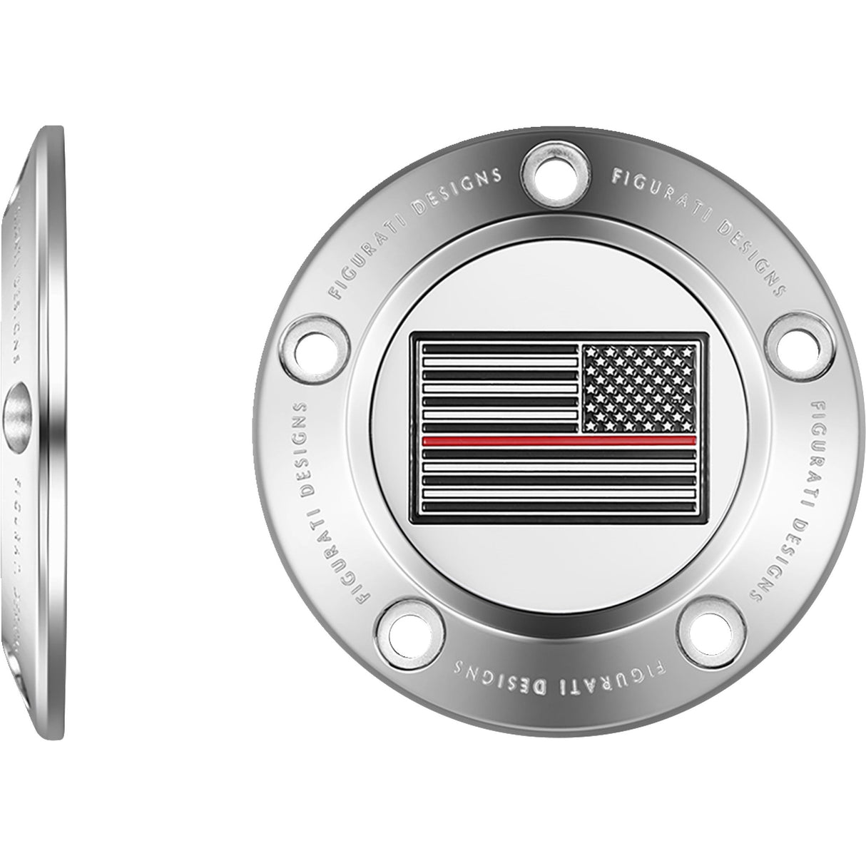 Figurati Designs Timing Cover 5 Hole Red Line American Flag Stainless Steel - FD73-TC-5H-SS For Harley Motorcycles 1999-2017