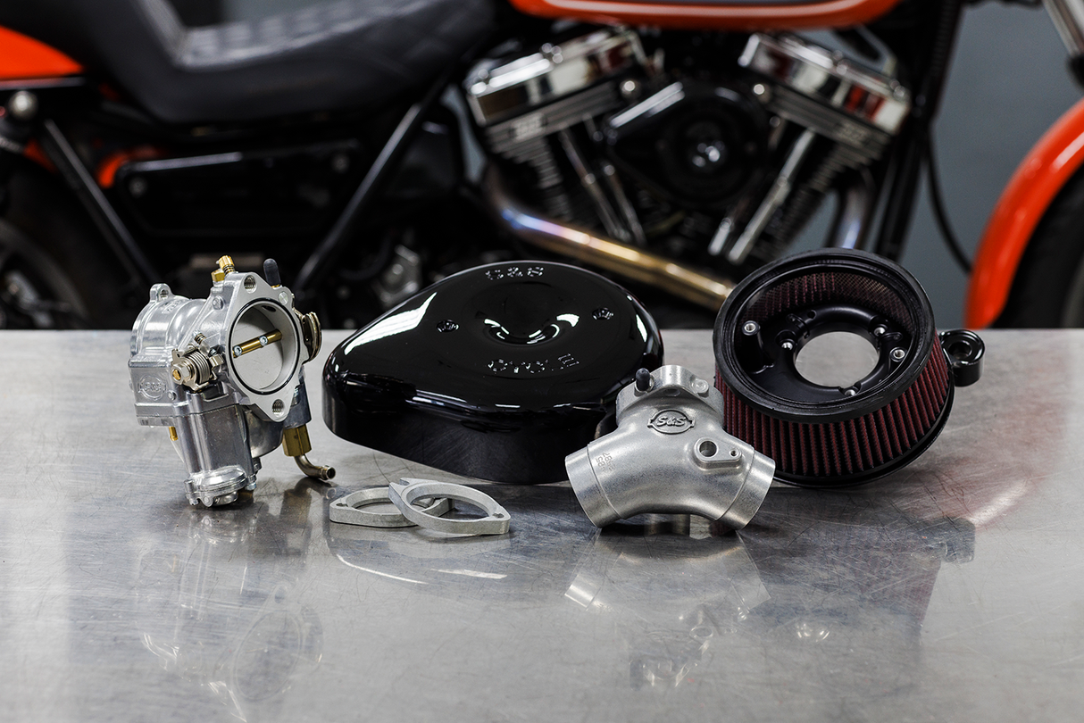 Super E Carburetor with Stealth Air Cleaner Kit - Gloss Black - Evolution Big Twin - 1001-0086