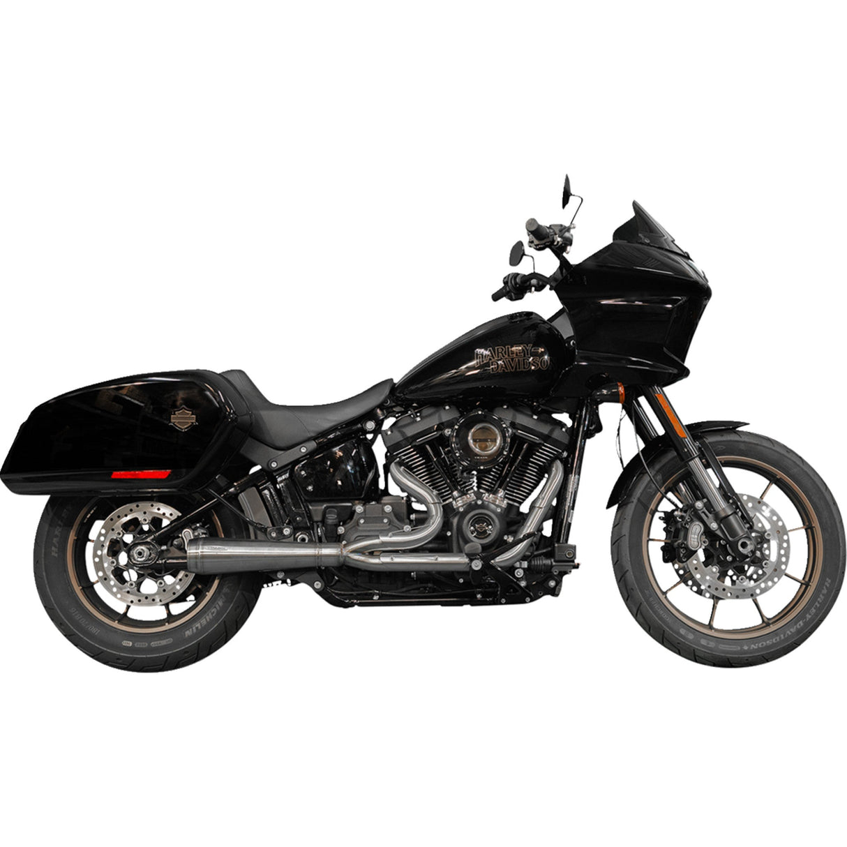 Trask 2-Into-1 Assault Exhaust System Natural With Bags - TM-5053 For Harley Softail 2018-2024