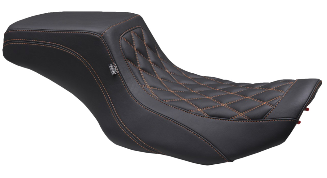 Mustang Double Diamond Squareback Seat Orange Stitch - 88416MO For Harley Touring 2023-2026