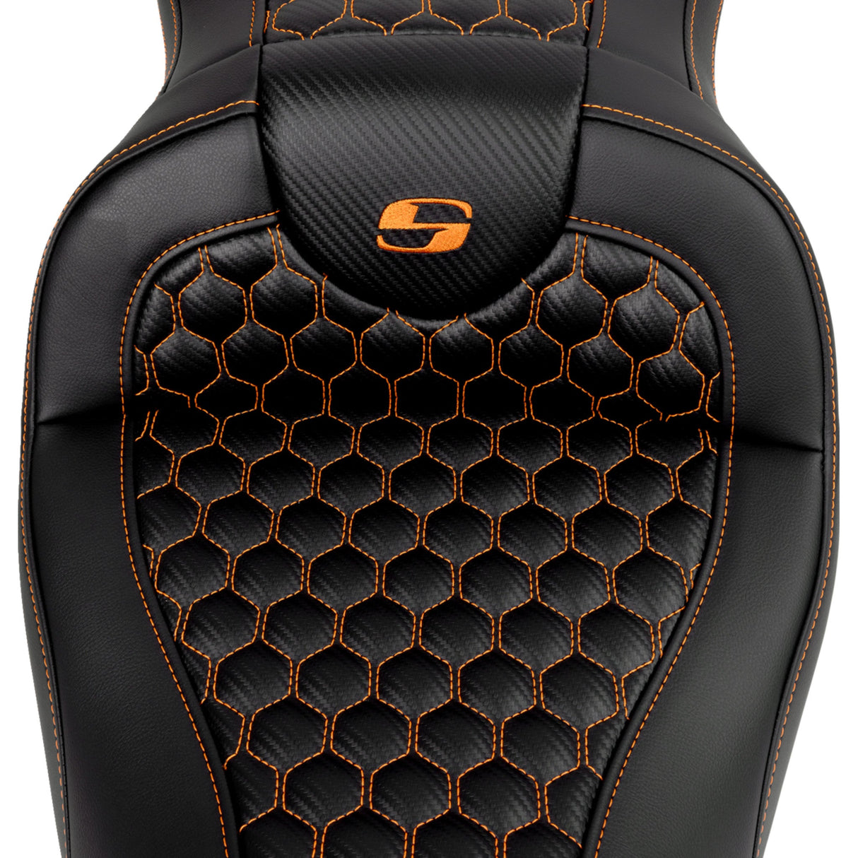 Saddlemen Honeycomb Roadsofa™ Seat Honeycomb Orange Stitch Without Backrest - 808-07B-18903 For Harley Touring 2008-2025