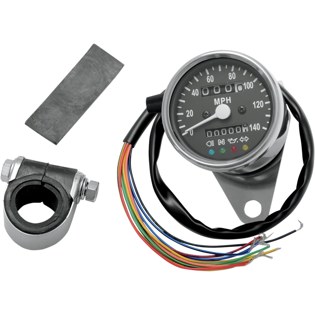 DRAG SPECIALTIES 2.4" Mini Mechanical Speedometer with LED Indicators MPH - Black Face Ratio